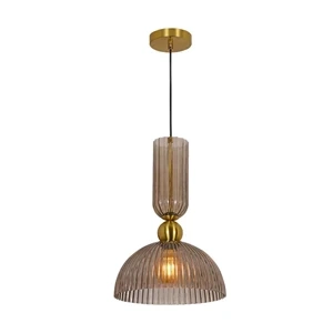 Lampa wisząca Piega 1 duża złota z dymionym kloszem 1xE27