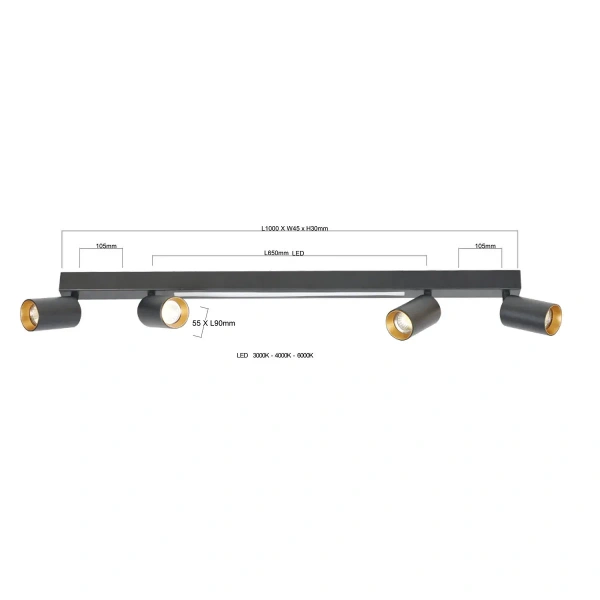 Plafon Perugia 4 czarny 4xGU10 + LED 18W CCT