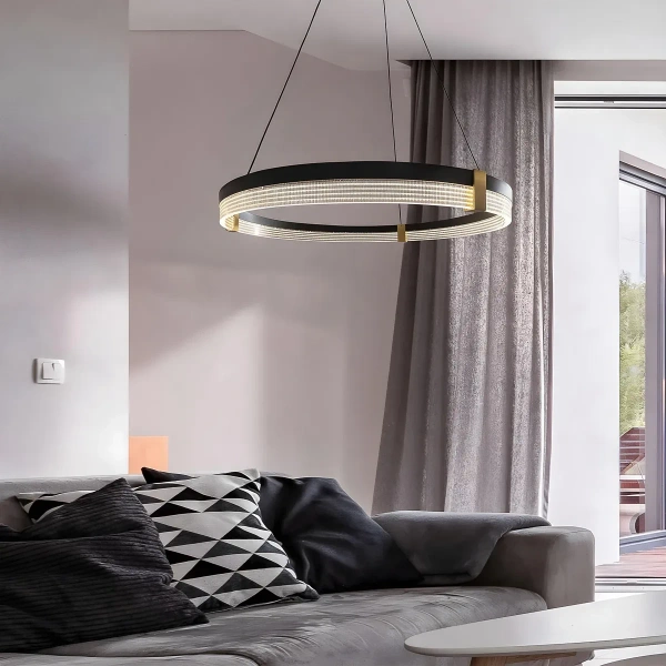 Lampa wisząca Plum Triangle 80 cm czarno-transparentna LED 40W CCT