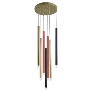Lampa wisząca Lungo 7 złoto-czerwono-czarna 7xG9