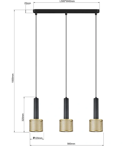 Lampa wisząca Amo czarno-złota 3xE27