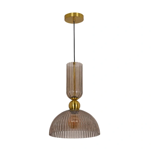 Lampa wisząca Piega 1 duża złota z dymionym kloszem 1xE27