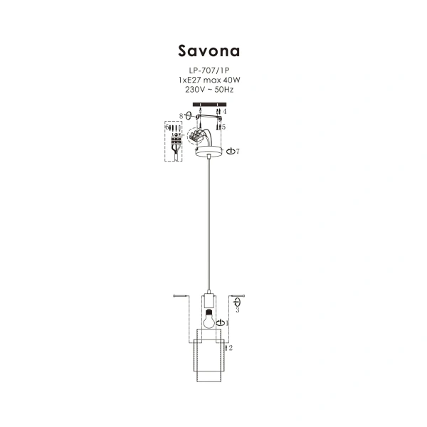 Lampa wisząca Savona 1 transparentno-czarna 1xE27