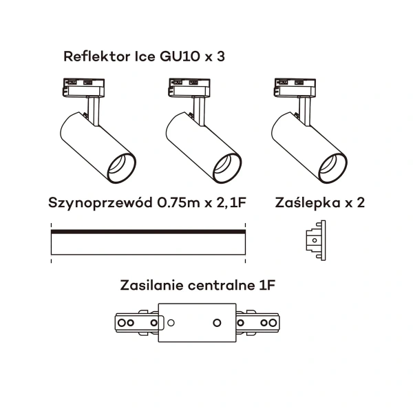 Zestaw szynowy 1F Ice czarny 3xGU10