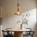 Lampa wisząca Piega 1 duża złota z bursztynowym kloszem 1xE27