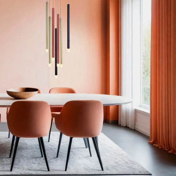 Lampa wisząca Lungo 7 złoto-czerwono-czarna 7xG9