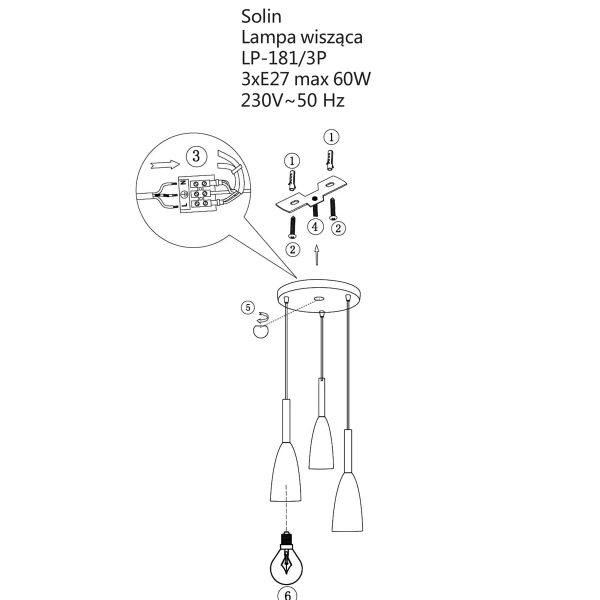 Lampa wisząca Solin 3 talerz śr. 30 cm szara 3xE27