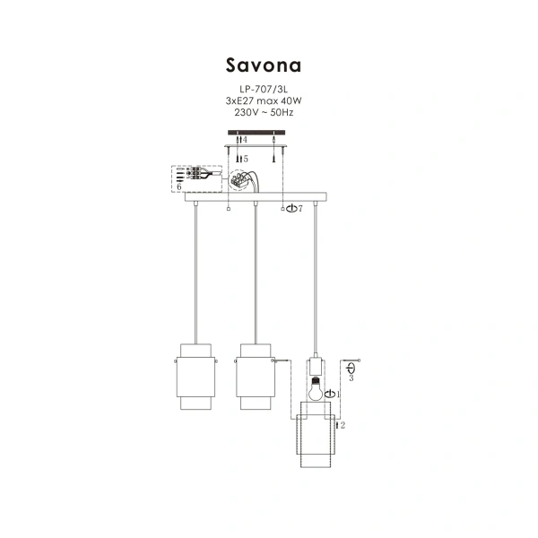 Lampa wisząca Savona 3 listwa transparentno-czarna 3xE27