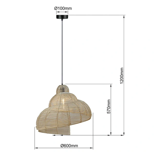 Lampa wisząca Shella 60 cm rattanowa jasne drewno 1xE27