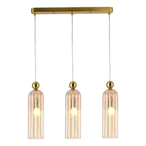 Lampa wisząca Piega 3 złota z bursztynowymi kloszami 3xE14