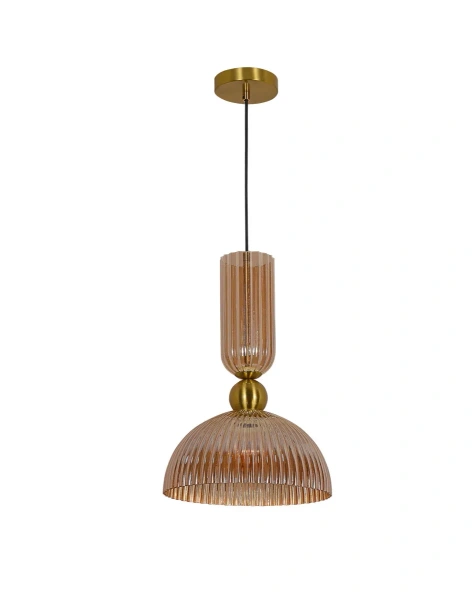 Lampa wisząca Piega 1 duża złota z bursztynowym kloszem 1xE27