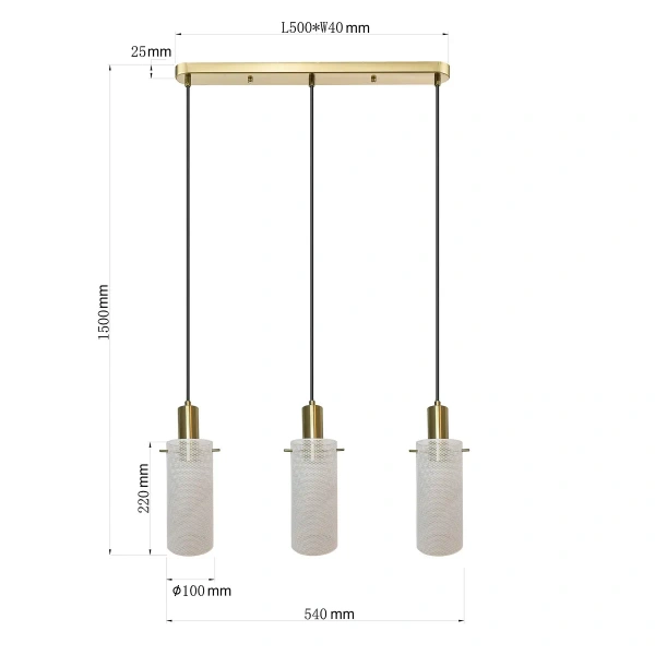 Lampa wisząca Tirana 3 listwa biało-złota 3xE27