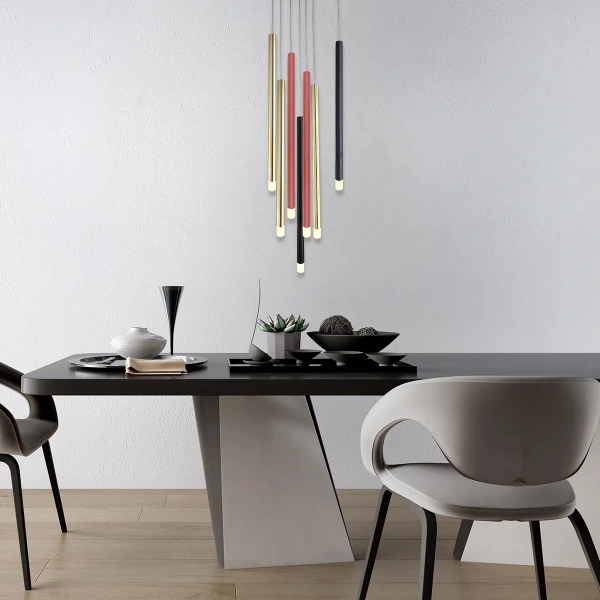 Lampa wisząca Lungo 7 złoto-czerwono-czarna 7xG9