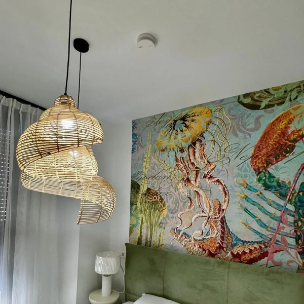 Lampa wisząca Shella 40 cm rattanowa jasne drewno 1xE27