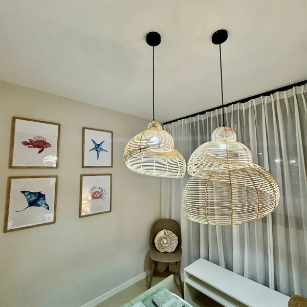 Lampa wisząca Shella 60 cm rattanowa jasne drewno 1xE27