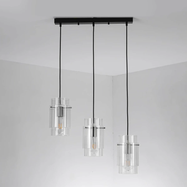 Lampa wisząca Savona 3 listwa transparentno-czarna 3xE27