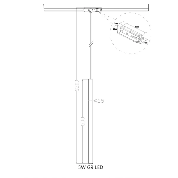Lampa wisząca na szynoprzewód 1F Lungo 1 złota 1xG9