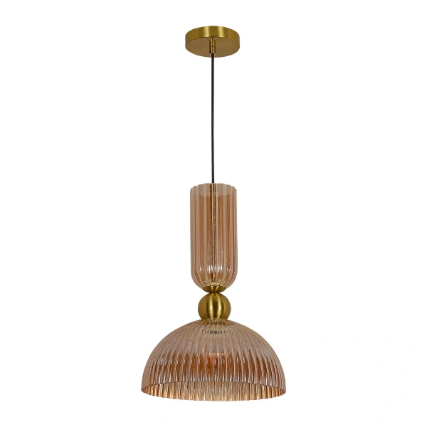 Lampa wisząca Piega 1 duża złota z bursztynowym kloszem 1xE27