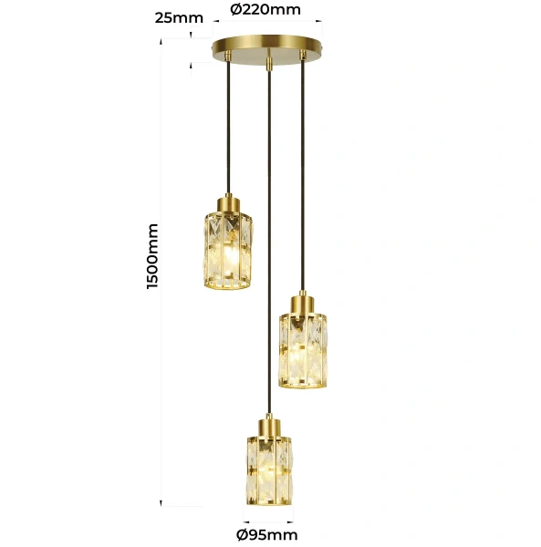 Lampa wisząca Lira 3 talerz złota 3xE27