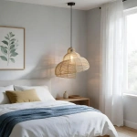 Lampa wisząca Shella 60 cm rattanowa jasne drewno 1xE27