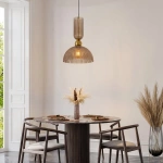 Lampa wisząca Piega 1 duża złota z dymionym kloszem 1xE27