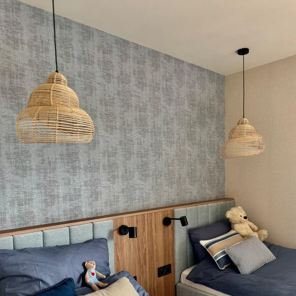 Lampa wisząca Shella 60 cm rattanowa jasne drewno 1xE27