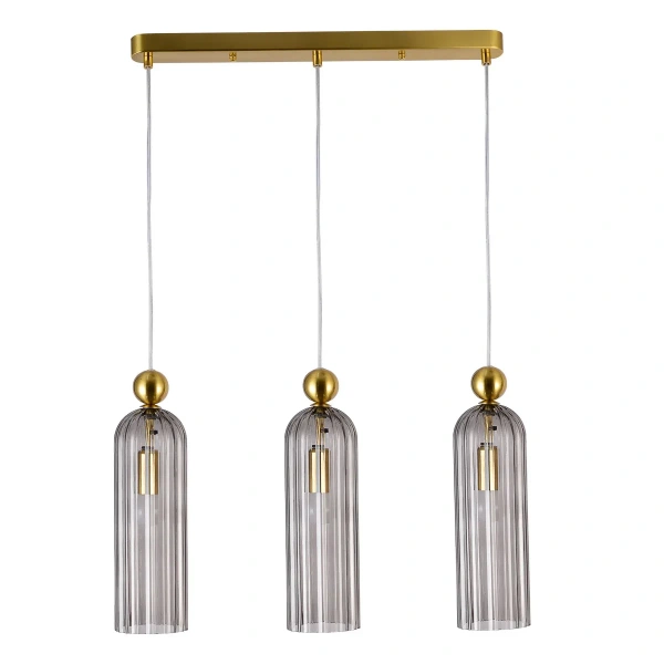 Lampa wisząca Piega 3 złota z dymionymi kloszami 3xE14