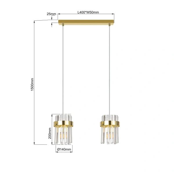 Lampa wisząca Vetro listwa złota 2xE14