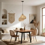 Lampa wisząca Shella 40 cm rattanowa jasne drewno 1xE27