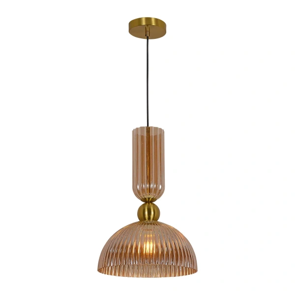 Lampa wisząca Piega 1 duża złota z bursztynowym kloszem 1xE27