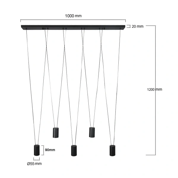 Lampa wisząca Toledo czarna 5xGU10