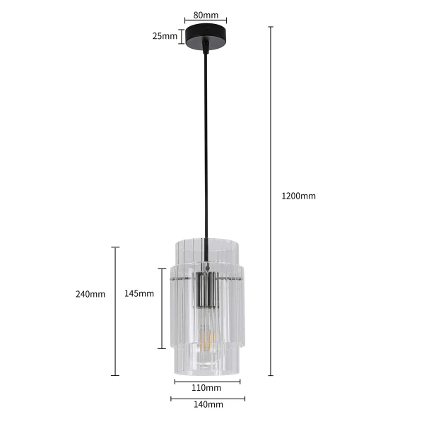 Lampa wisząca Savona 1 transparentno-czarna 1xE27