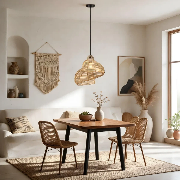Lampa wisząca Shella 40 cm rattanowa jasne drewno 1xE27