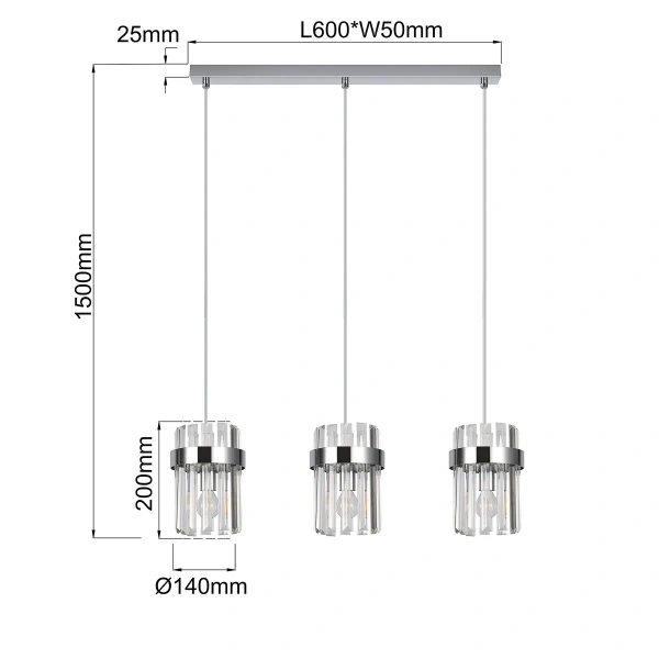 Lampa wisząca Vetro listwa chromowana 3xE14
