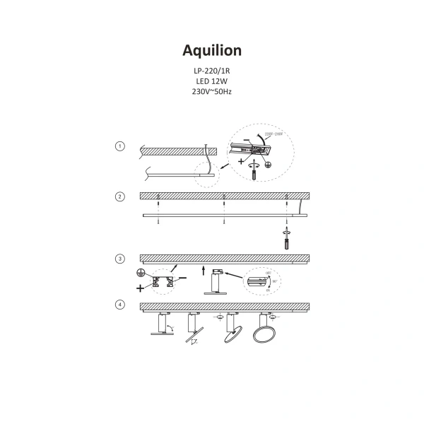 Reflektor szynowy 1F Aquilion czarny LED 12W 3000K