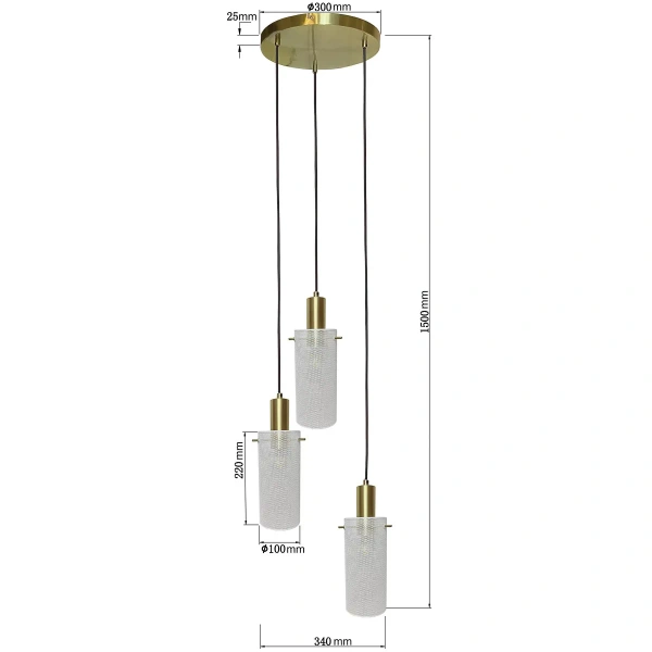 Lampa wisząca Tirana 3 okrągła biało-złota 3xE27