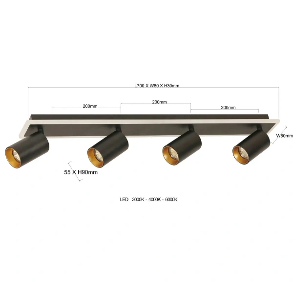 Plafon Parma 70 cm czarny 4xGU10 + LED 20W CCT