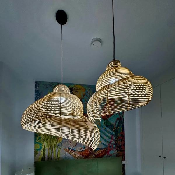 Lampa wisząca Shella 40 cm rattanowa jasne drewno 1xE27