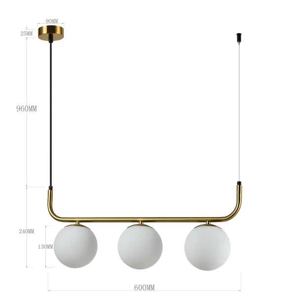 Lampa wisząca Alisa 3 złota z białymi kloszami 3xE14