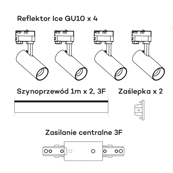 Zestaw szynowy 3F Ice biały 4xGU10