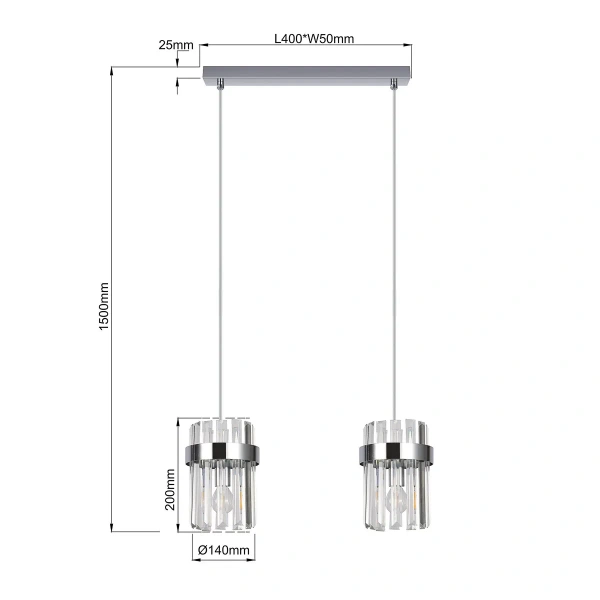 Lampa wisząca Vetro listwa chromowana 2xE14