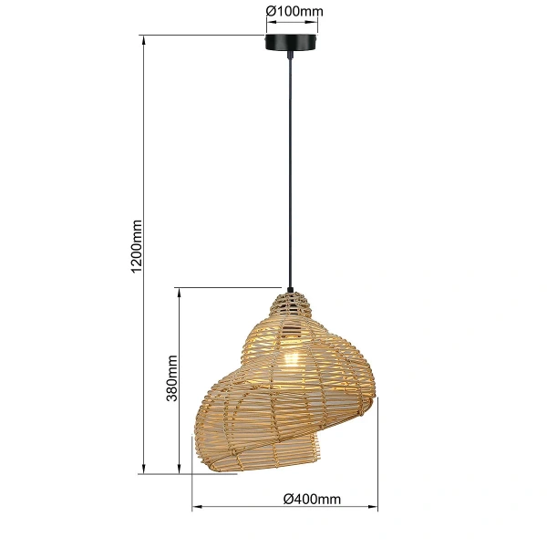 Lampa wisząca Shella 40 cm rattanowa jasne drewno 1xE27