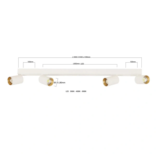 Plafon Perugia 4 biały 4xGU10 + LED 18W CCT