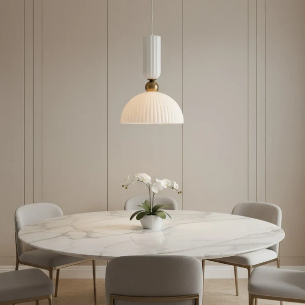 Lampa wisząca Piega 1 duża złota z białym kloszem 1xE27
