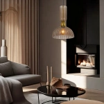 Lampa wisząca Piega 1 duża złota z dymionym kloszem 1xE27