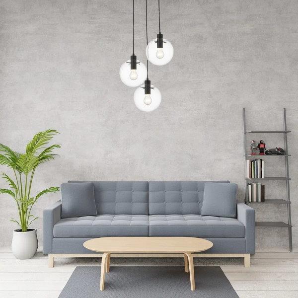 Lampa wisząca Puerto 3 czarna z transparentnymi kloszami 3xE27