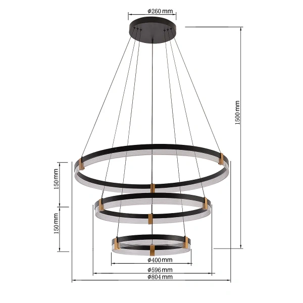 Lampa wisząca Plum 3 śr. 80/60/40 cm czarno-transparentna LED CCT