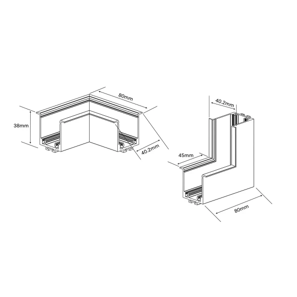Łącznik L podtynkowy sufit-ściana Magnetic Slim czarny