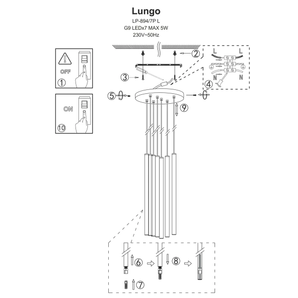 Lampa wisząca Lungo 7 złota 7xG9