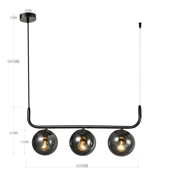 Lampa wisząca Alisa 3 grafitowa z dymionymi kloszami 3xE14